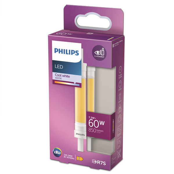 Philips R7S LED lamp Staaflamp 118mm 4000K 7.2W 60W Philips 123led
